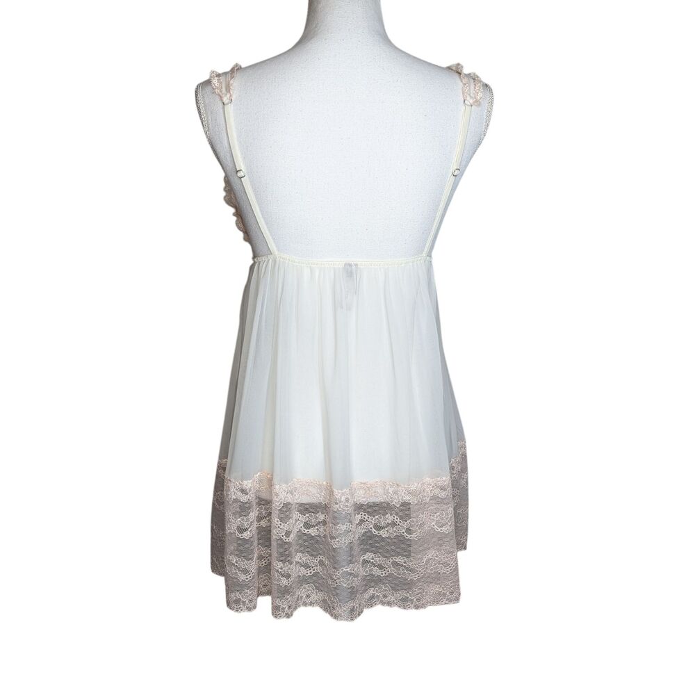 Y2K Victoria's Secret Babydoll Nightie Lingerie Sz L Sheer White Peach Coquette - Picture 3 of 10
